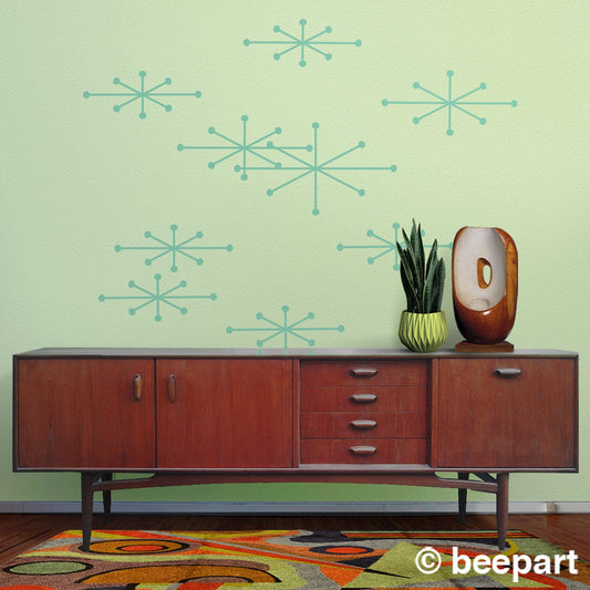 Atomic Starburst Wall Decal Set | Mid Century Modern Retro Vinyl Sticker