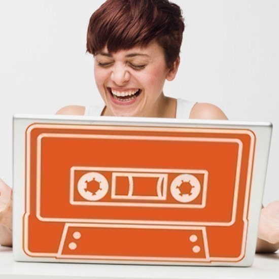 cassette laptop decal, mixed tape retro laptop sticker, 80s sticker art, FREE SHIPPING