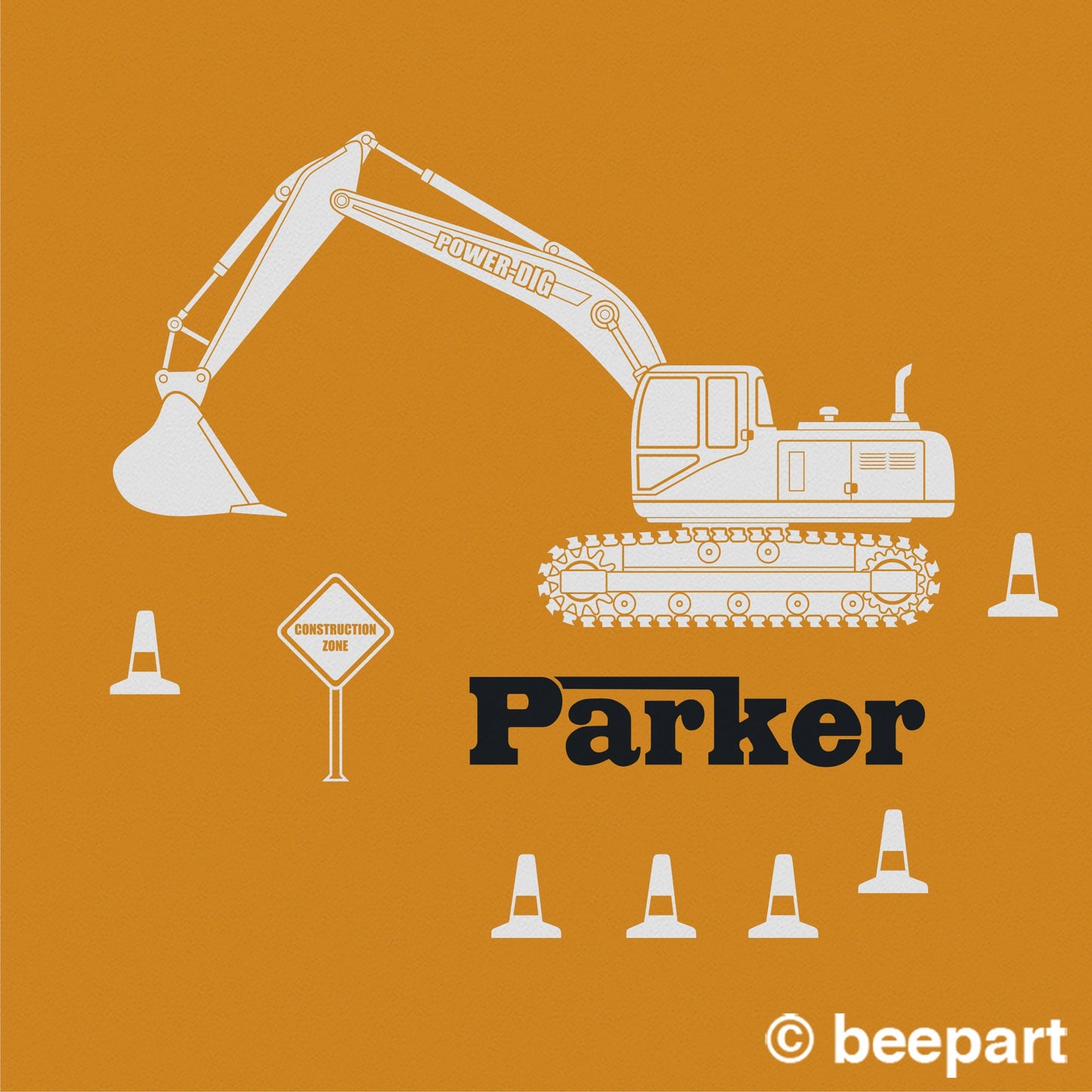 Personalized Excavator Wall Decal – Construction Equipment Sticker, Custom Name, Gift for Boys