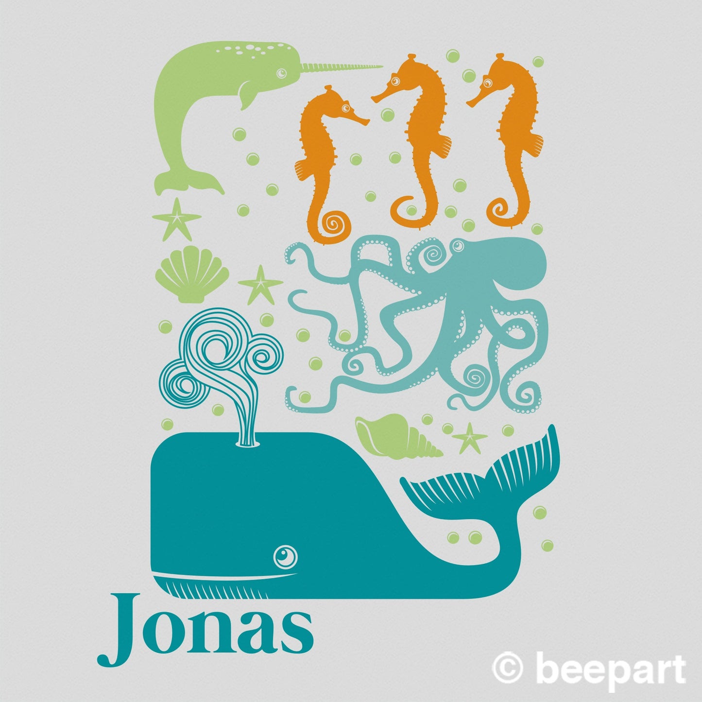 Under the Sea Wall Decal Set | Personalized Ocean Animals Nursery Vinyl Sticker