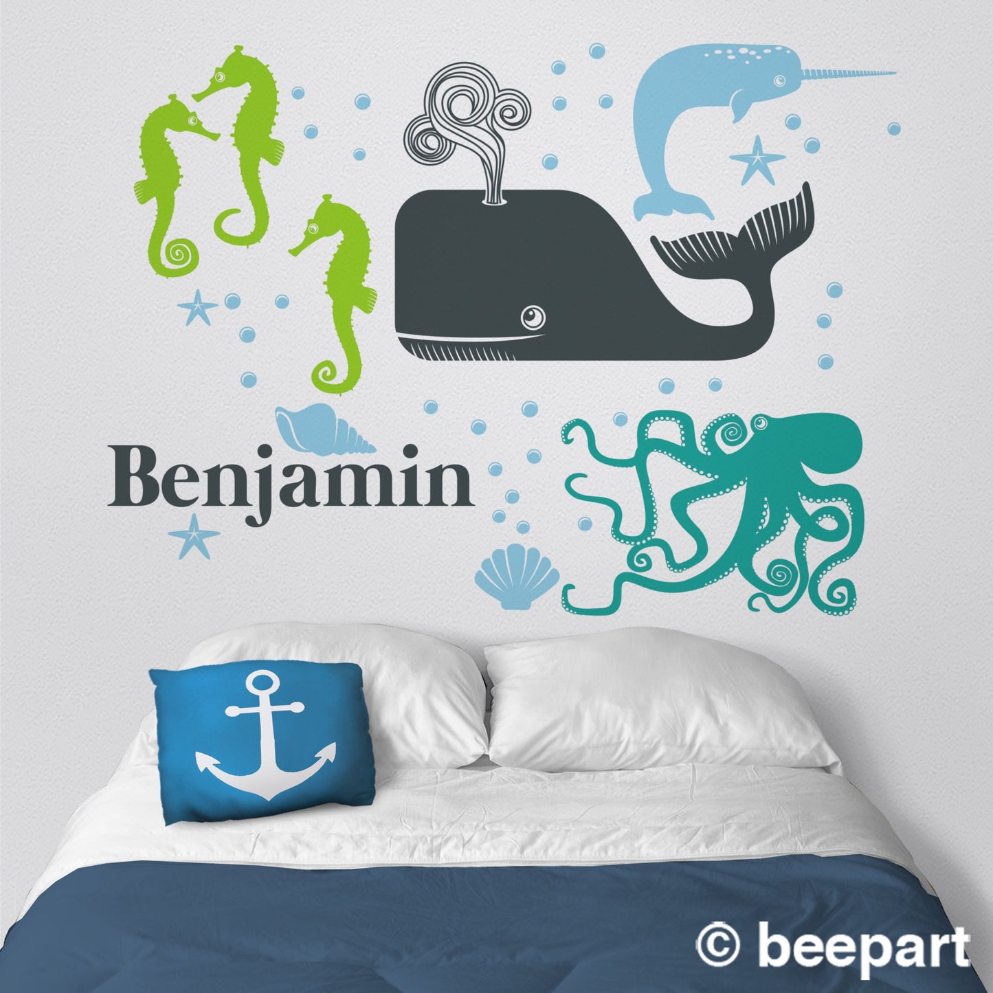 Under the Sea Wall Decal Set | Personalized Ocean Animals Nursery Vinyl Sticker