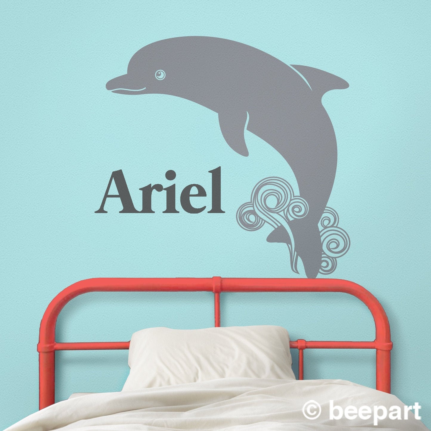Dolphin wall decal- custom name decal, cute animal art, nursery decor, kids room, undersea animals