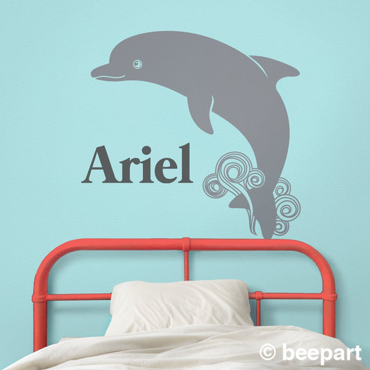 Dolphin wall decal- custom name decal, cute animal art, nursery decor, kids room, undersea animals