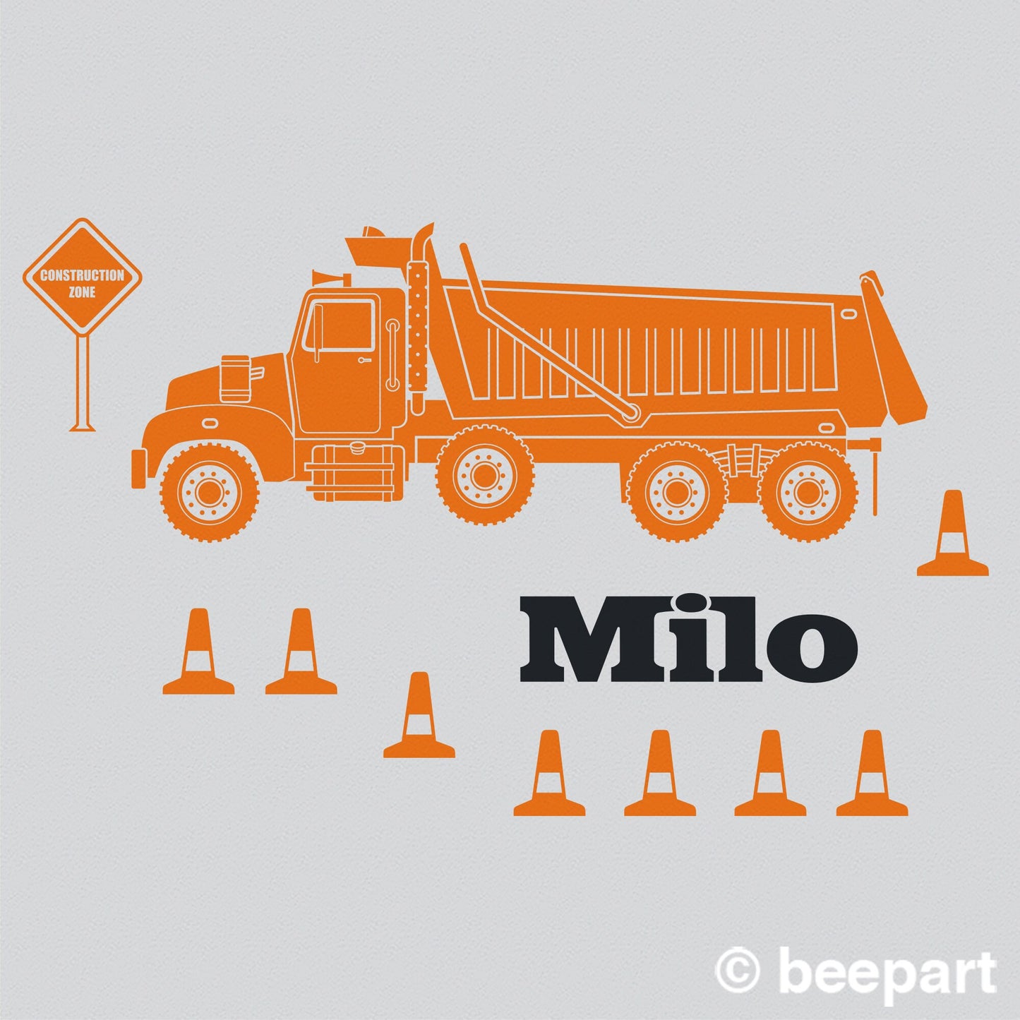 Dump Truck Wall Decal with Custom Name – Construction Equipment Vinyl Decal