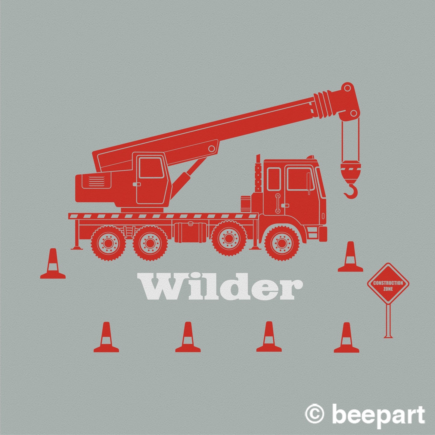 Crane Wall Decal with Custom Name – Construction Equipment Vinyl Decal