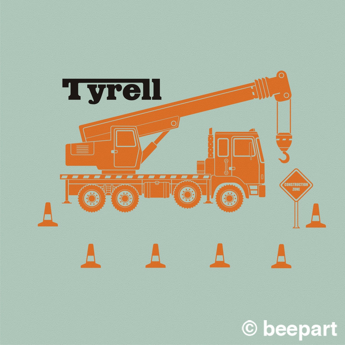 Crane Wall Decal with Custom Name – Construction Equipment Vinyl Decal