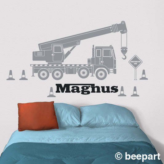 Crane Wall Decal with Custom Name – Construction Equipment Vinyl Decal