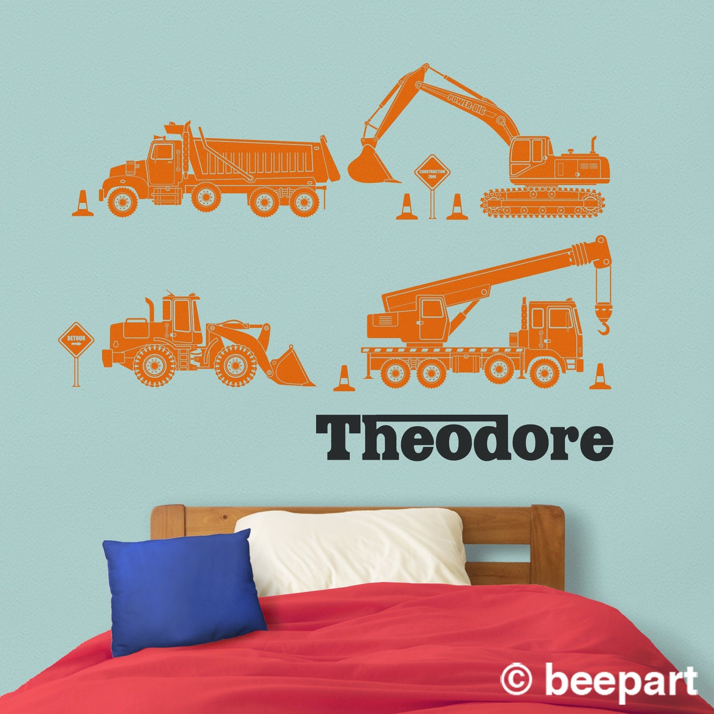 Construction equipment wall decals personalized wall decal for boy's room custom name decal bulldozer wall decal for nursery decor for boy