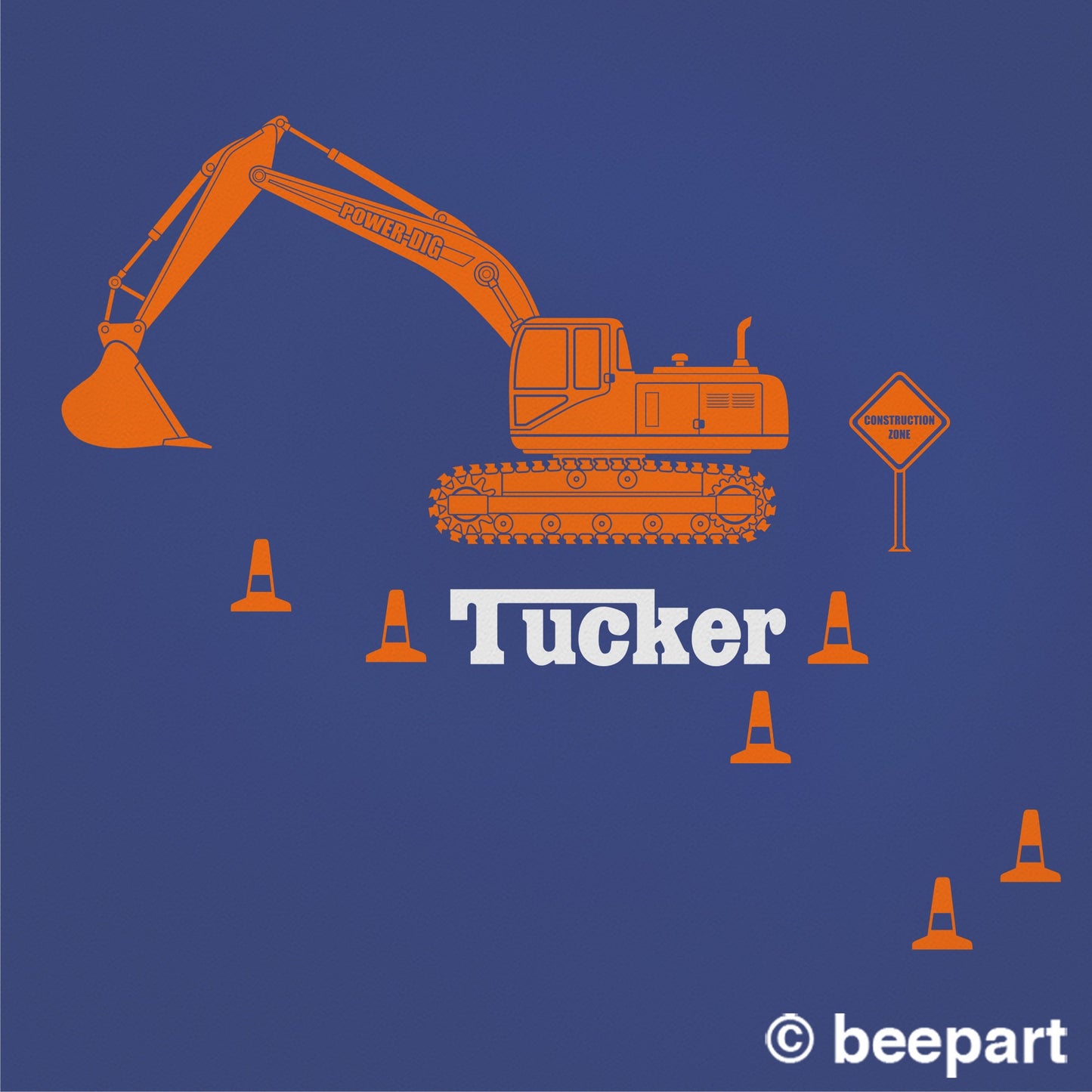 Personalized Excavator Wall Decal – Construction Equipment Sticker, Custom Name, Gift for Boys