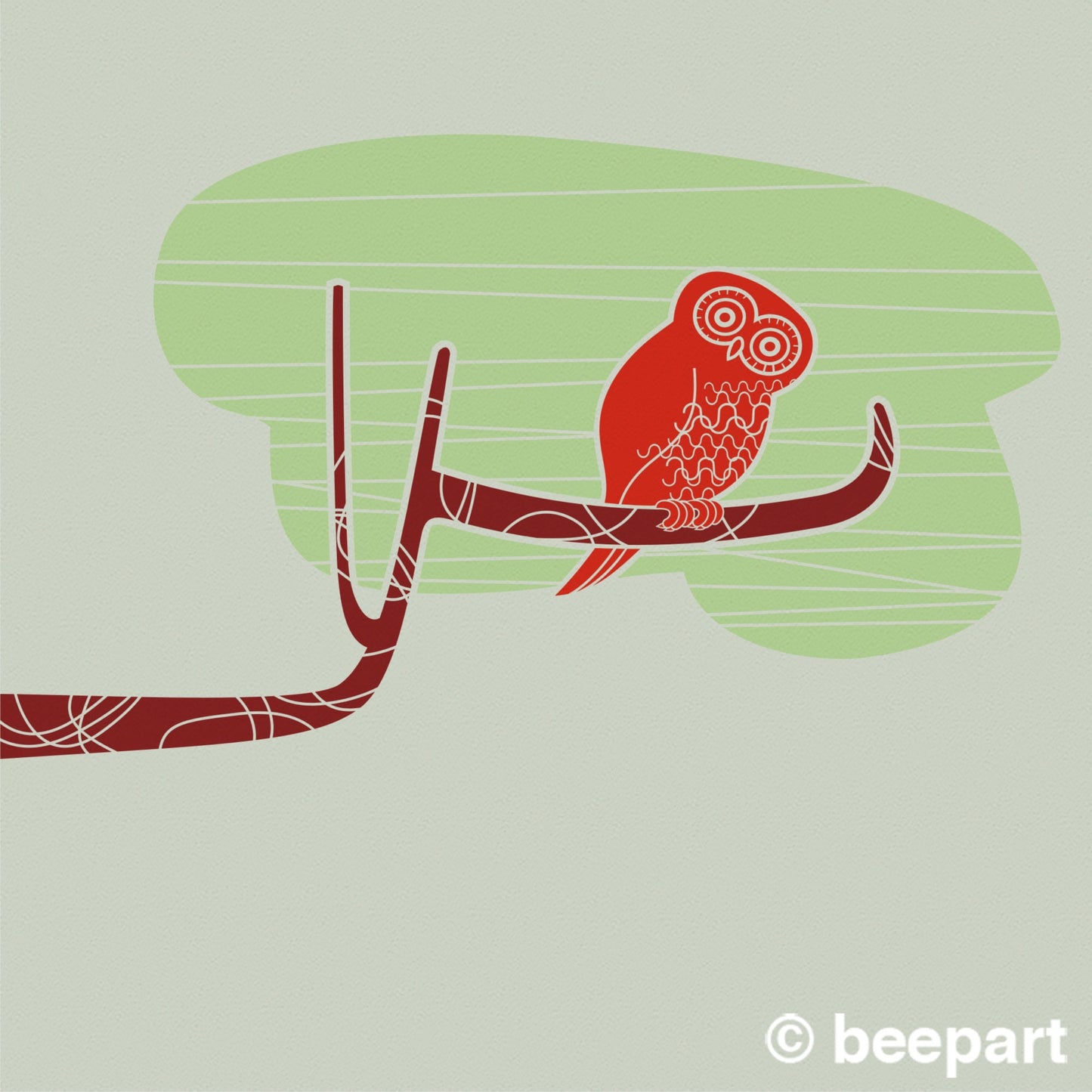Owl Wall Decal – Mid-Century Modern Tree Branch Bird Art for Nursery & Kids Room