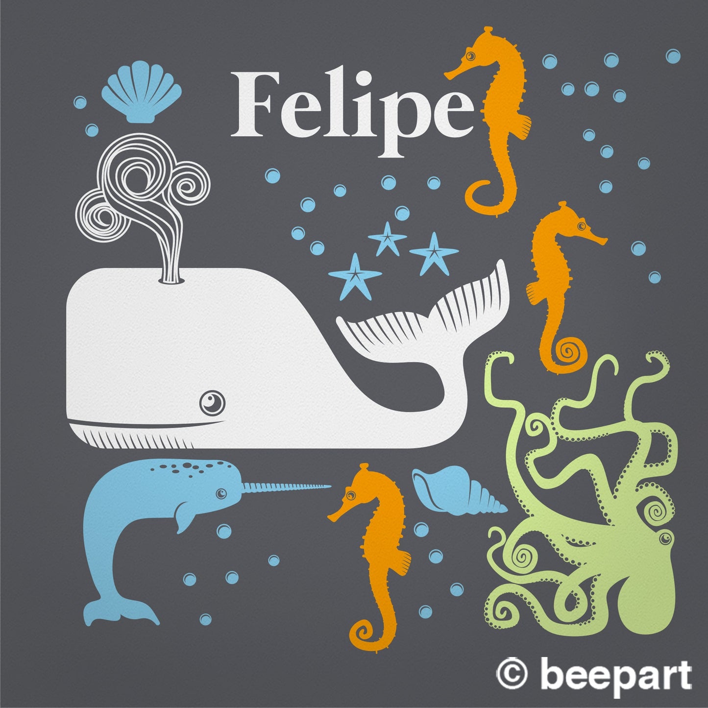 Under the Sea Wall Decal Set | Personalized Ocean Animals Nursery Vinyl Sticker