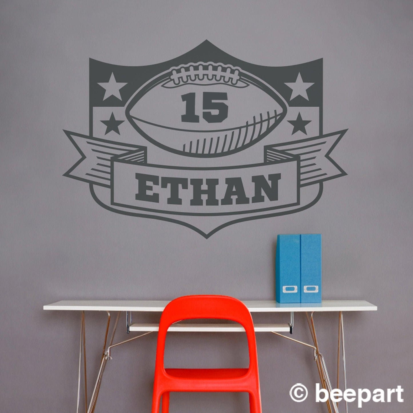Personalized Football Crest Vinyl Wall Decal | Custom Sports Name Decal