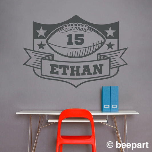 Personalized Football Crest Vinyl Wall Decal | Custom Sports Name Decal