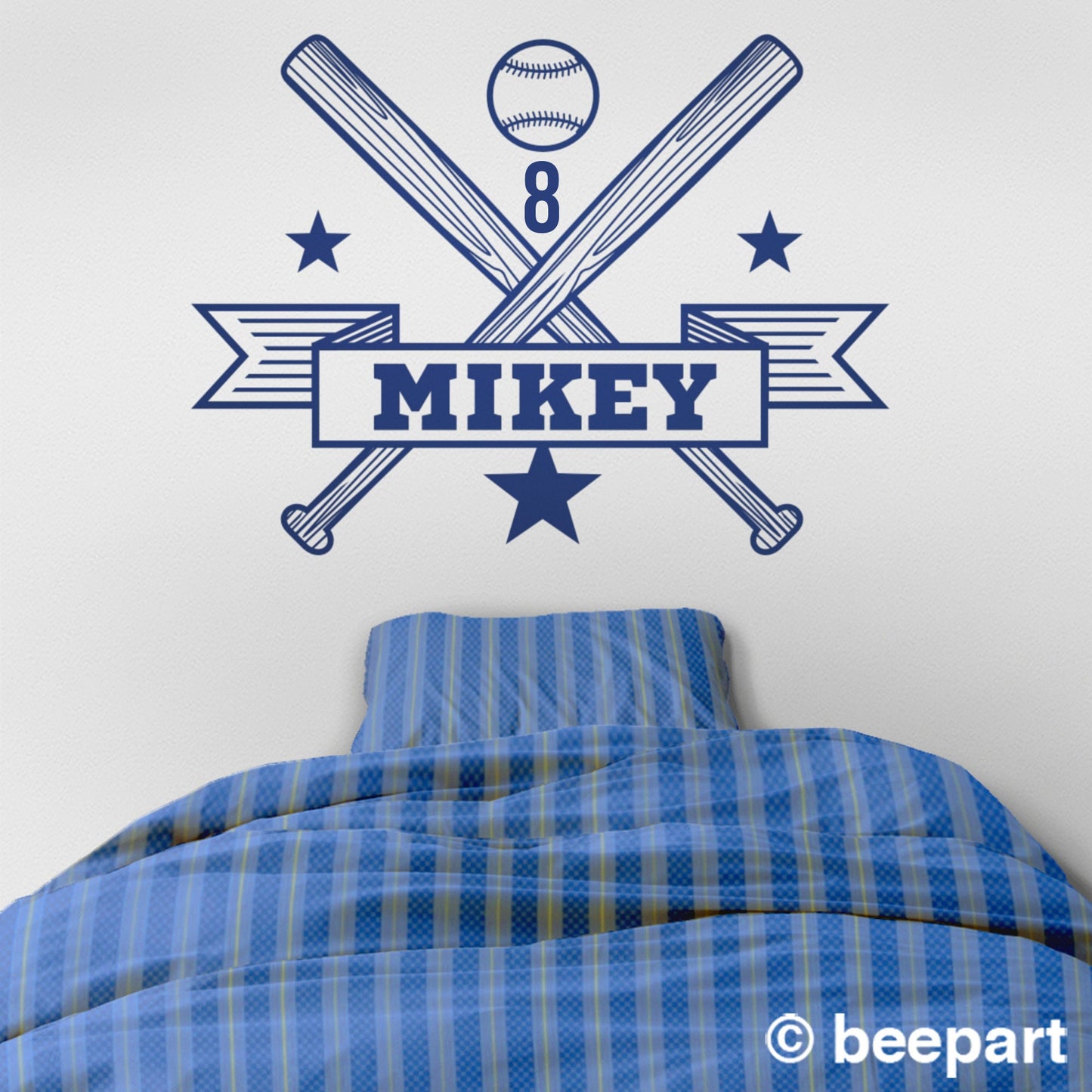 Baseball wall decal, personalized baseball sticker, custom name sports sticker, name wall decal, bedroom sports decor, sports wall decal