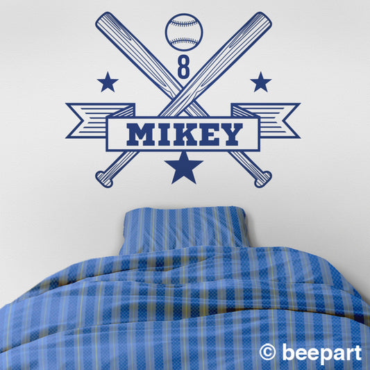 Baseball wall decal, personalized baseball sticker, custom name sports sticker, name wall decal, bedroom sports decor, sports wall decal
