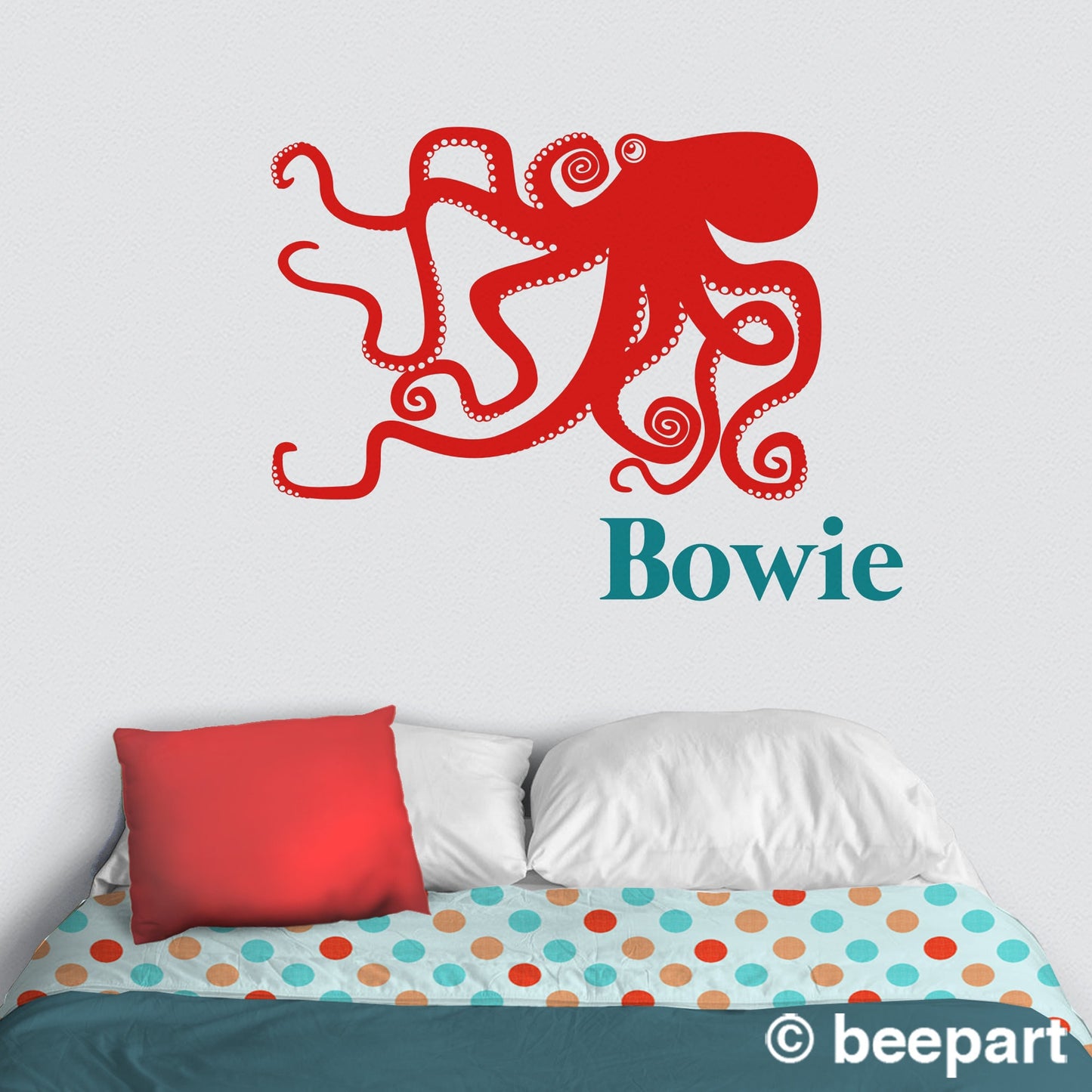Octopus wall decal personalized- custom name sticker, sea animal art, kids room, nursery decor, cute animal decal