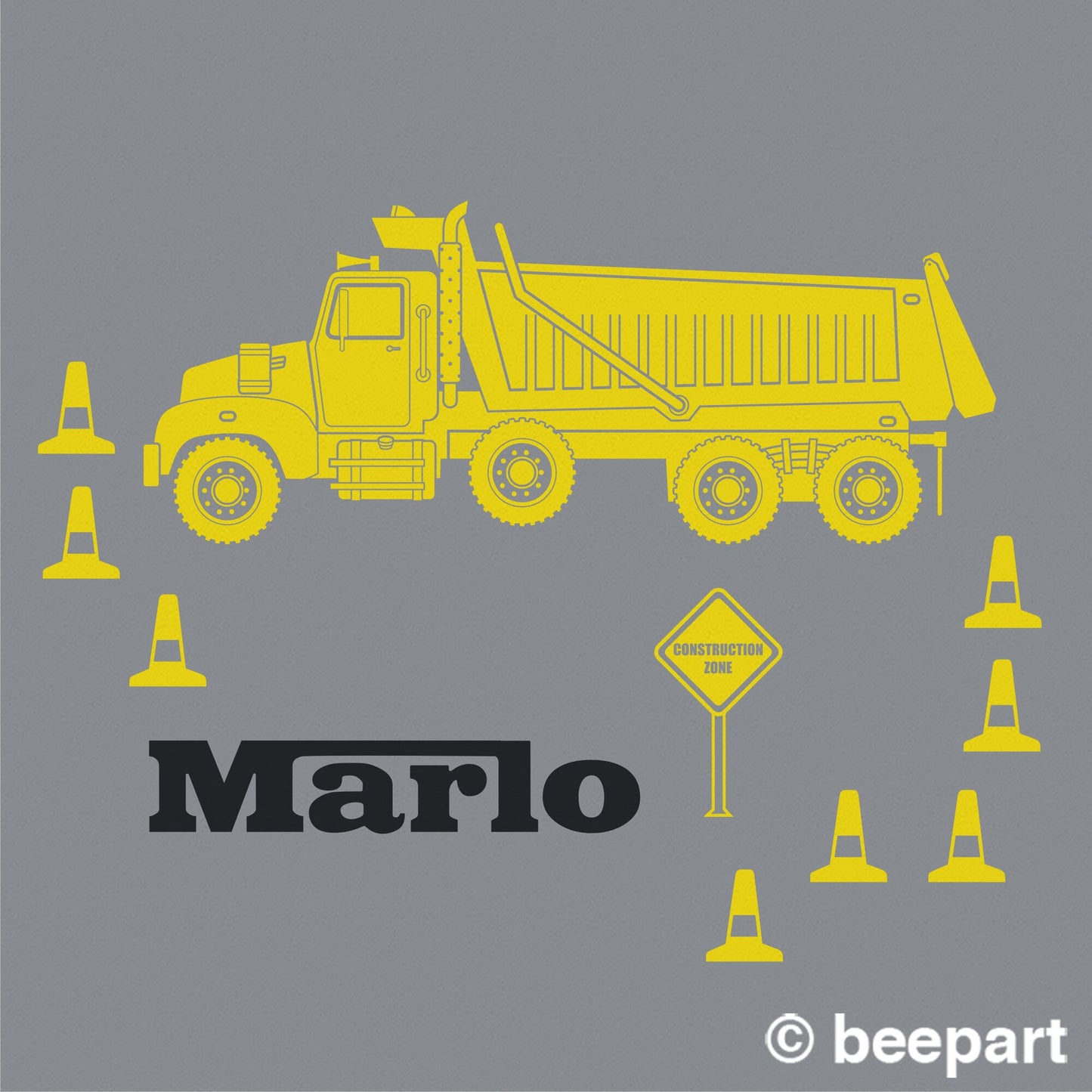 Dump Truck Wall Decal with Custom Name – Construction Equipment Vinyl Decal