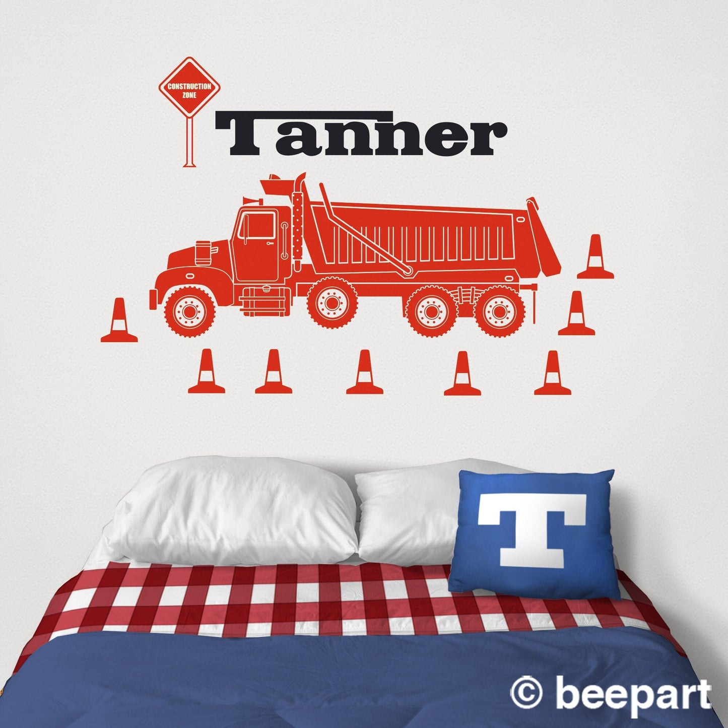 Dump Truck Wall Decal with Custom Name – Construction Equipment Vinyl Decal