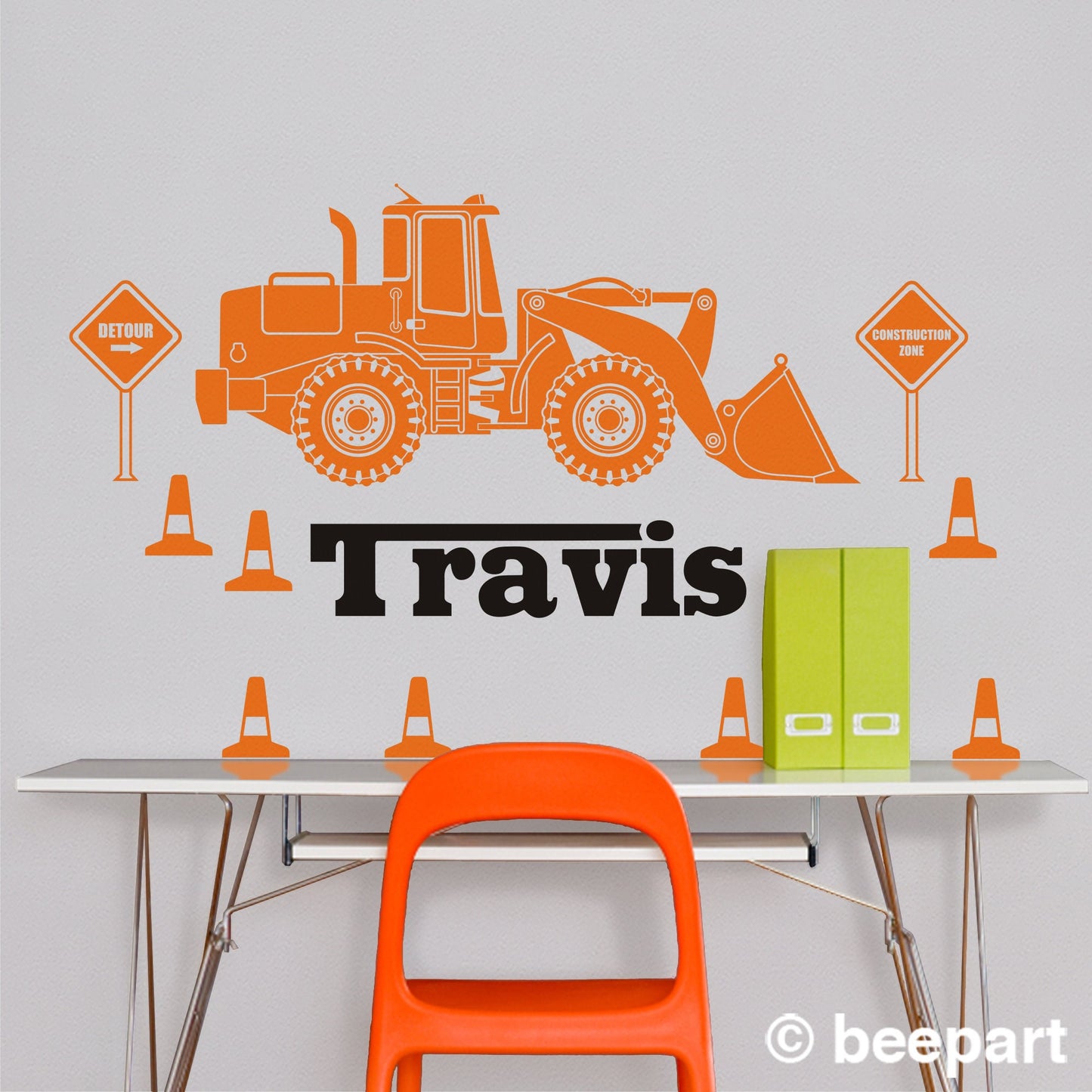 Yellow Bulldozer wall decal- personalized construction equipment, custom name decal, heavy equipment sticker, yellow machine