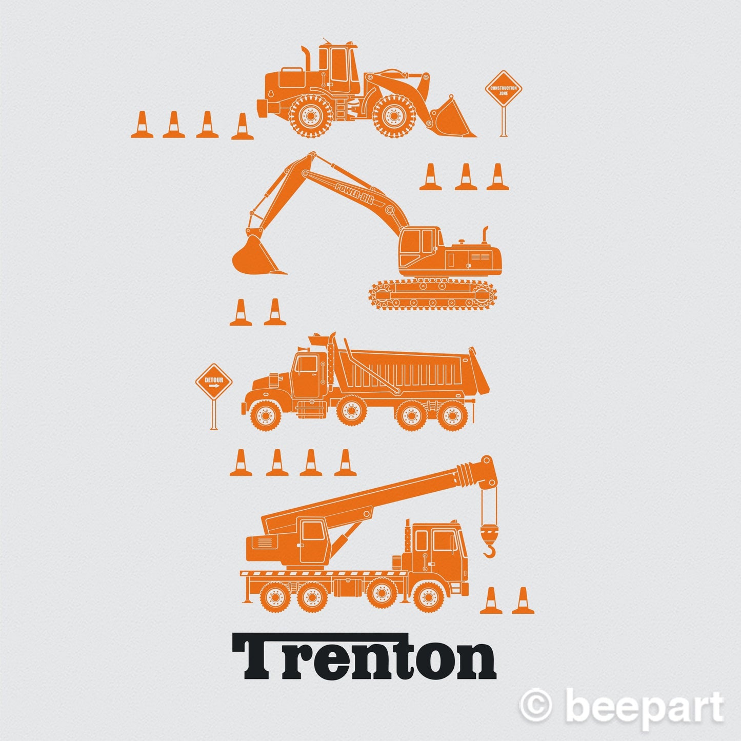 Construction equipment wall decals personalized wall decal for boy's room custom name decal bulldozer wall decal for nursery decor for boy