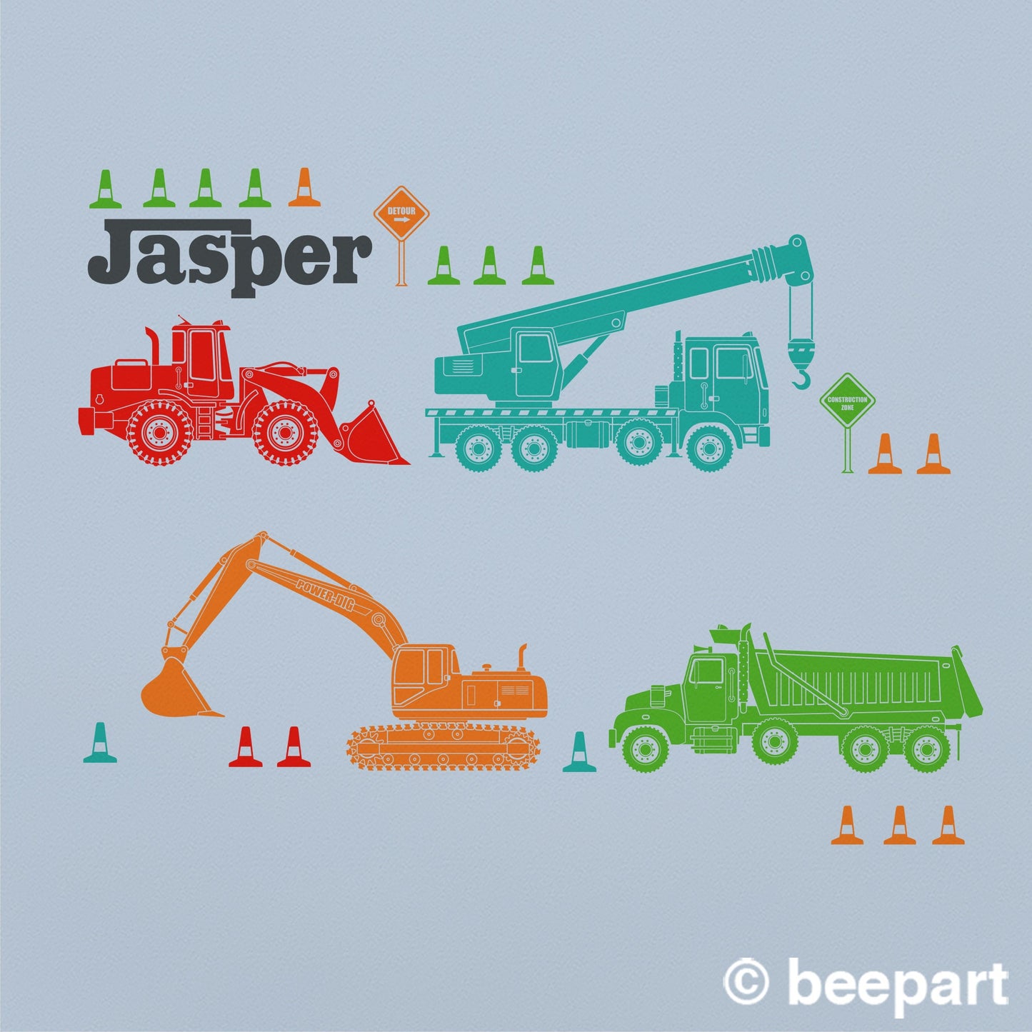 Construction equipment wall decals personalized wall decal for boy's room custom name decal bulldozer wall decal for nursery decor for boy