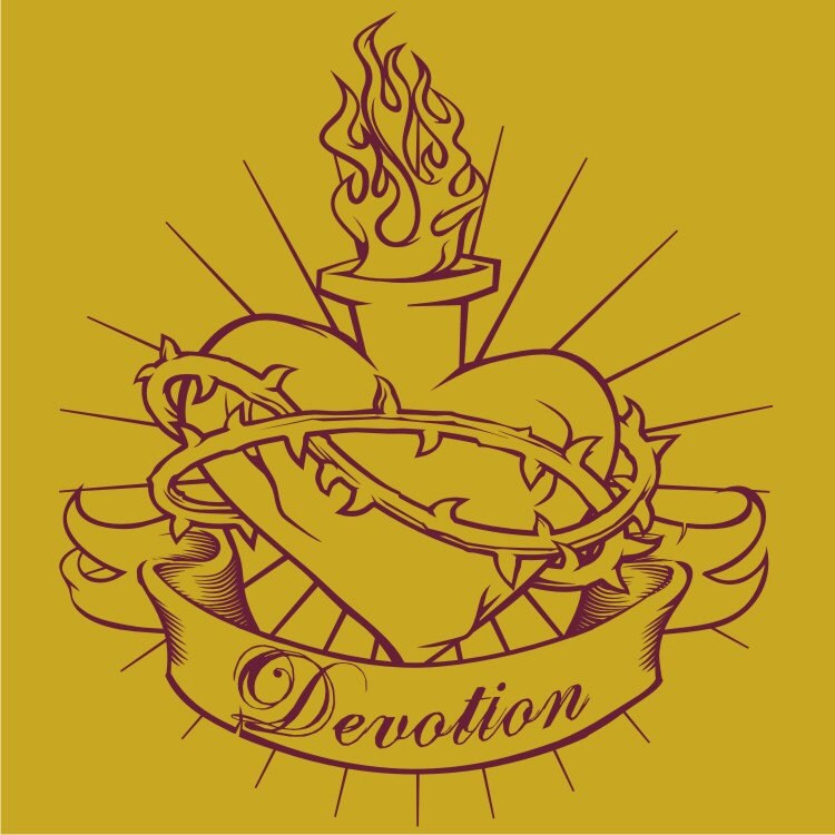Sacred Heart Wall Decal – Custom Banner Text, Traditional Tattoo Style