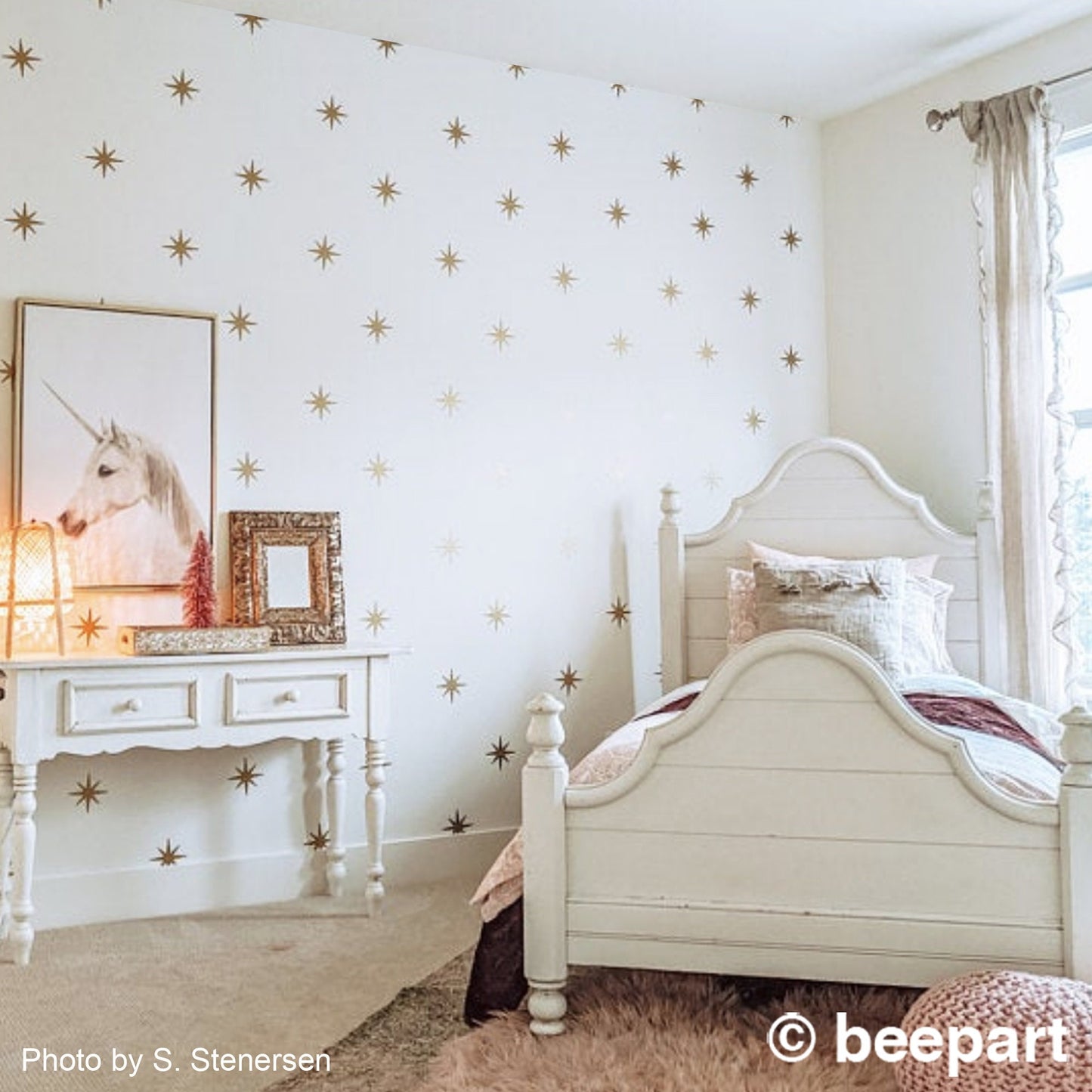 Silver coronata stars wall decal- metallic silver starburst, mid century modern, star pattern, star stickers