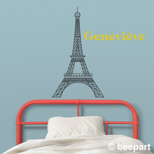 Personalized Eiffel Tower Vinyl Wall Decal | Custom Name Decal