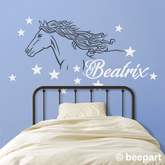 Personalized horse wall decal, custom name wall decal, horse art, children's room, equine, cowboy, cowgirl, bedroom, wild horse sticker