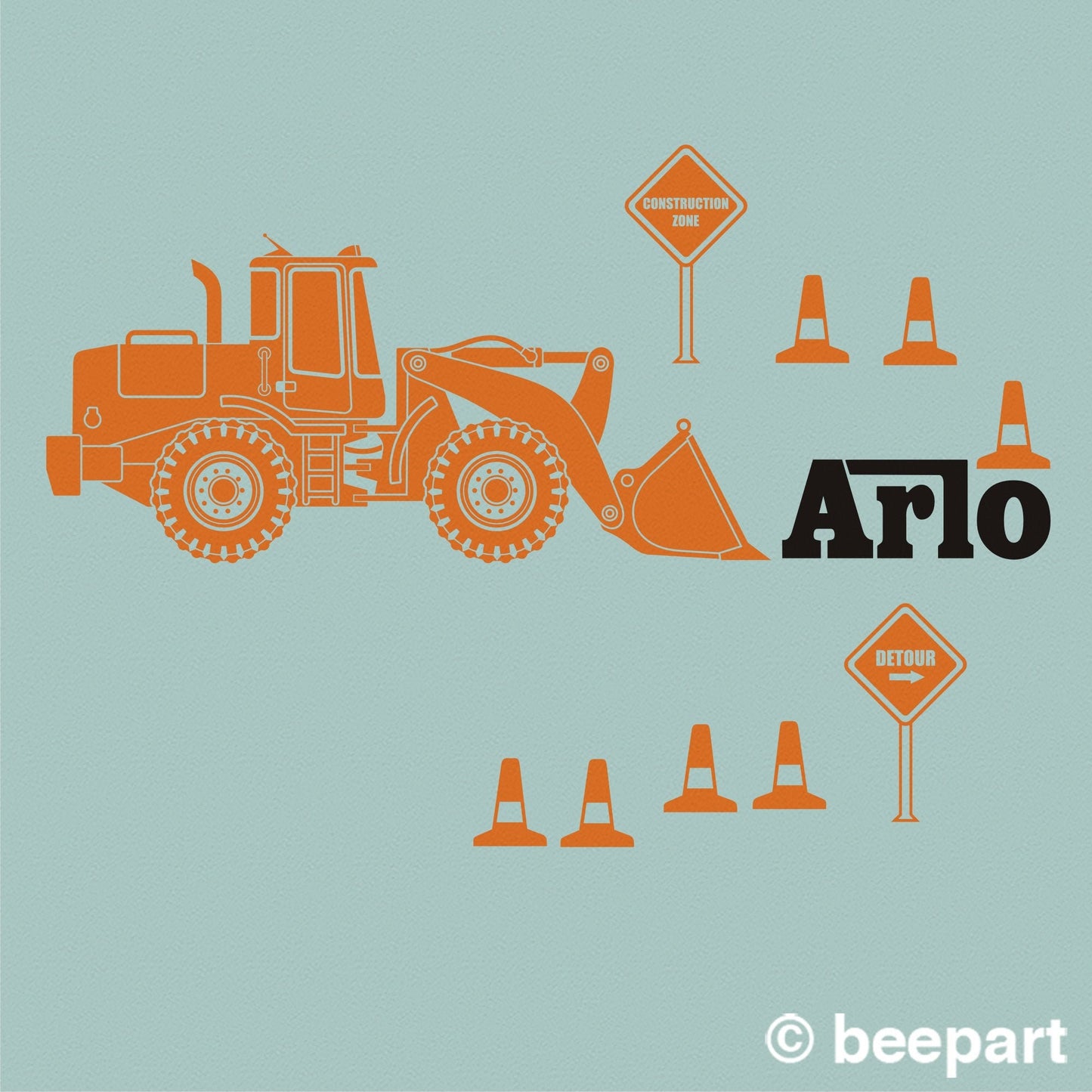 Yellow Bulldozer wall decal- personalized construction equipment, custom name decal, heavy equipment sticker, yellow machine