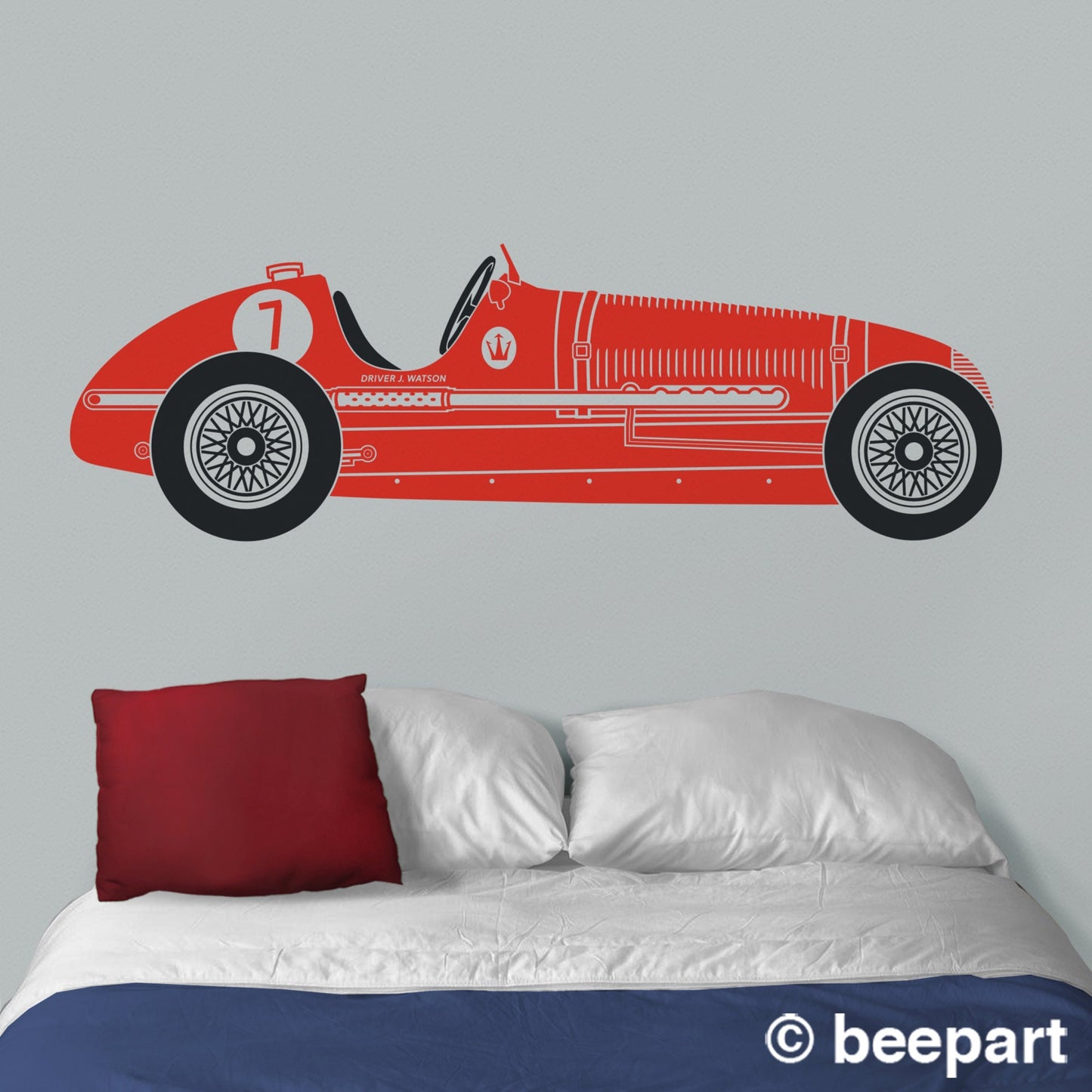 Vintage race car wall decal- Maserati art, car sticker, grand prix art, custom car decal, car lover gift, automobile art, gift for boys