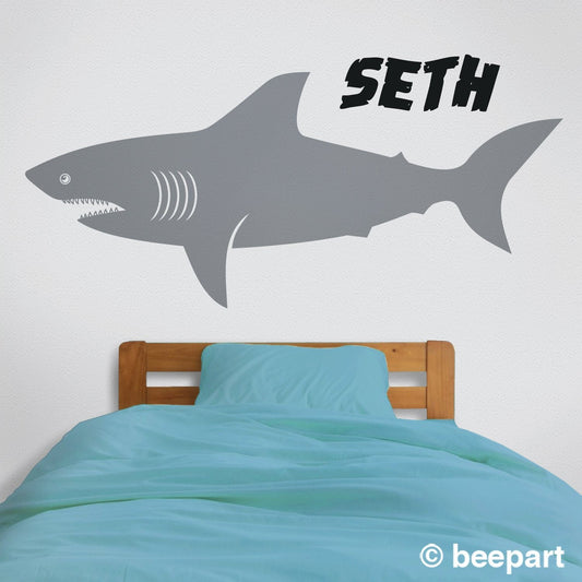 Shark Wall Decal | Personalized Great White Shark Vinyl Sticker – Custom Name