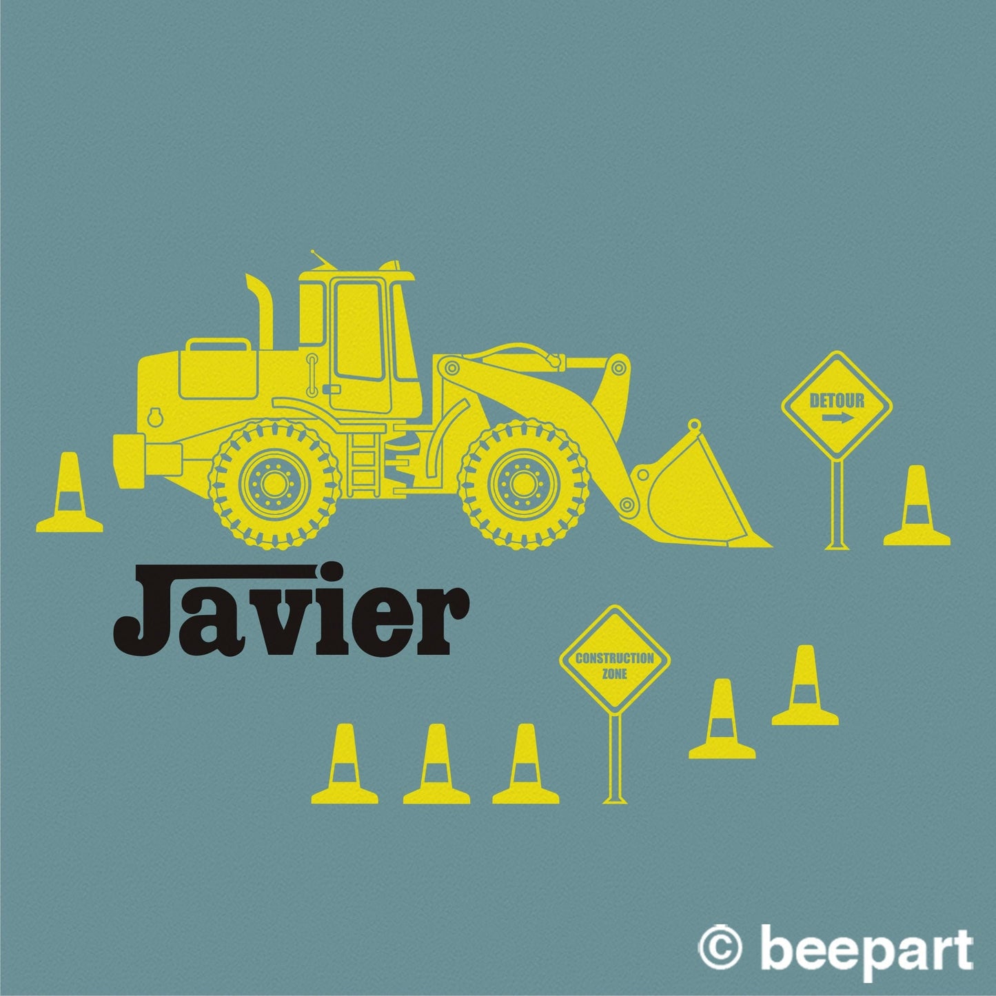 Yellow Bulldozer wall decal- personalized construction equipment, custom name decal, heavy equipment sticker, yellow machine