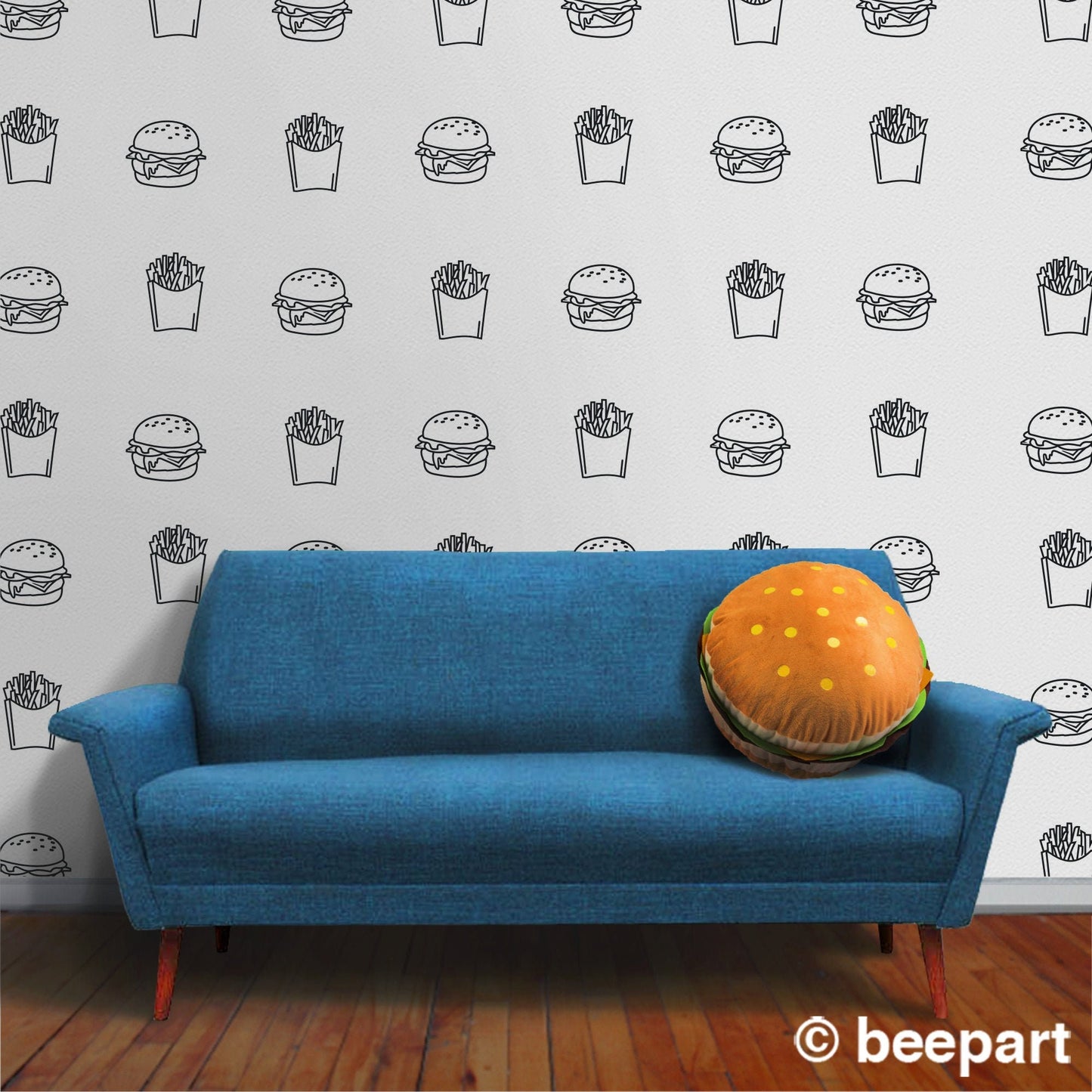 Burger & Fries Wall Decals | Fun Kitchen & Diner Vinyl Decal Set | beepart