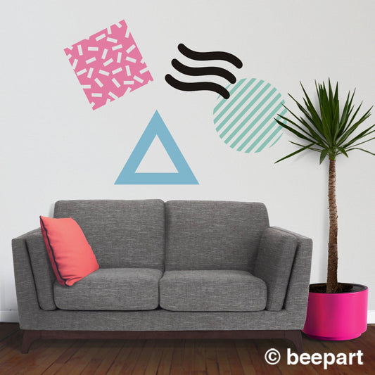 80s style geometric abstract wall decal set