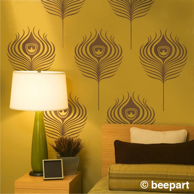 Peacock Feather Wall Decal Set | Art Nouveau Vinyl Wall Art