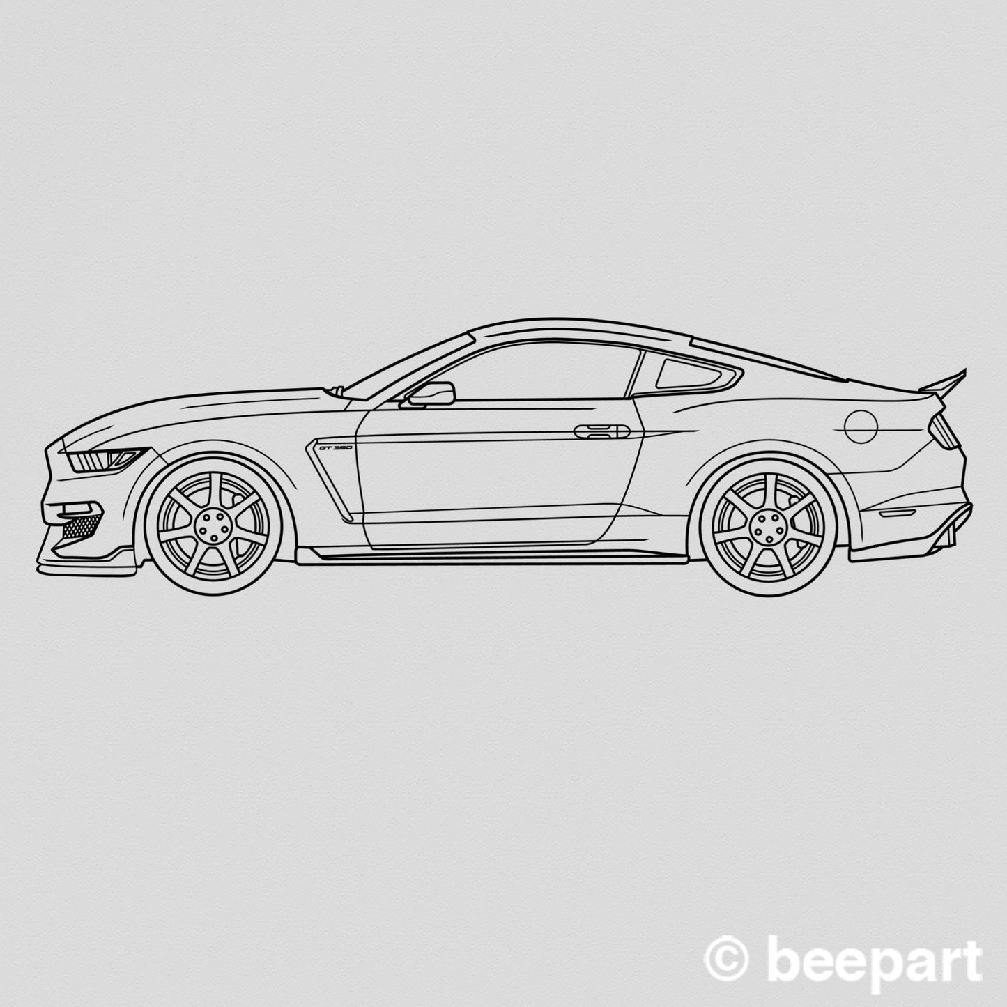 Ford Shelby Mustang wall decal, 2019 GT 350, pony car, auto blueprint art, automobile design, muscle car, car lover gift, American car