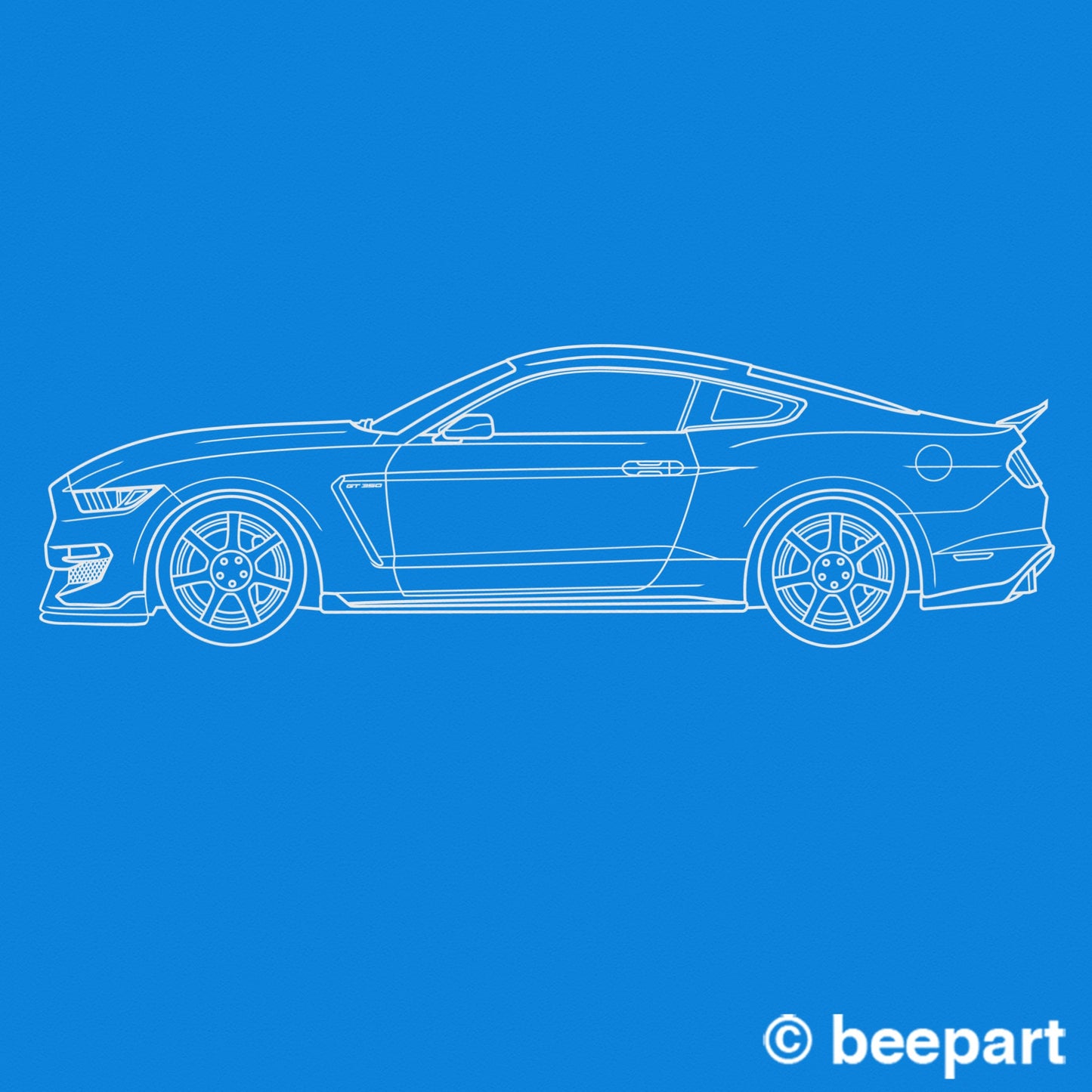 Ford Shelby Mustang wall decal, 2019 GT 350, pony car, auto blueprint art, automobile design, muscle car, car lover gift, American car