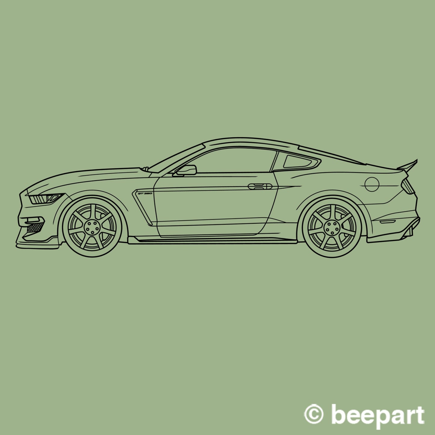 Ford Shelby Mustang wall decal, 2019 GT 350, pony car, auto blueprint art, automobile design, muscle car, car lover gift, American car
