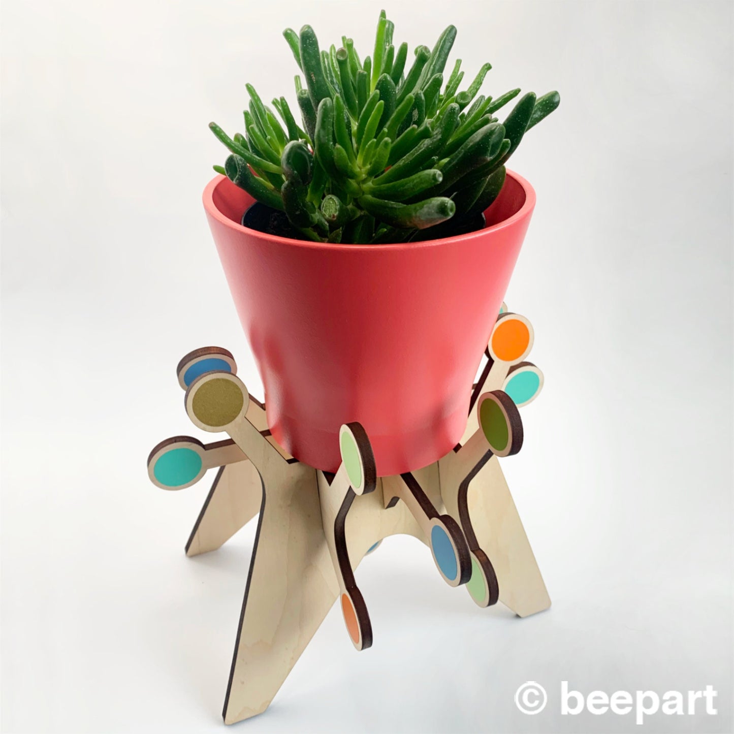 SPUTNIK Starburst Plant Stand | Mid Century Modern Wood Indoor Plant Holder