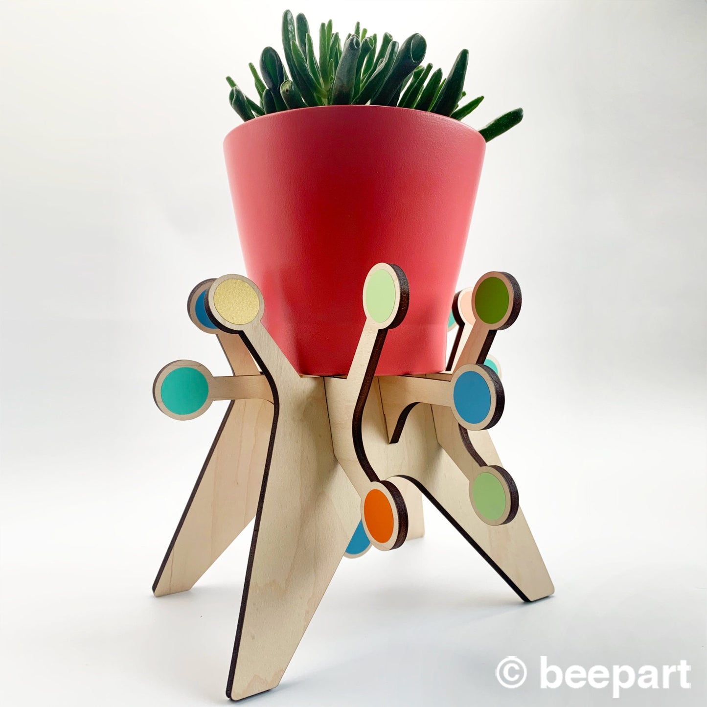 SPUTNIK Starburst Plant Stand | Mid Century Modern Wood Indoor Plant Holder