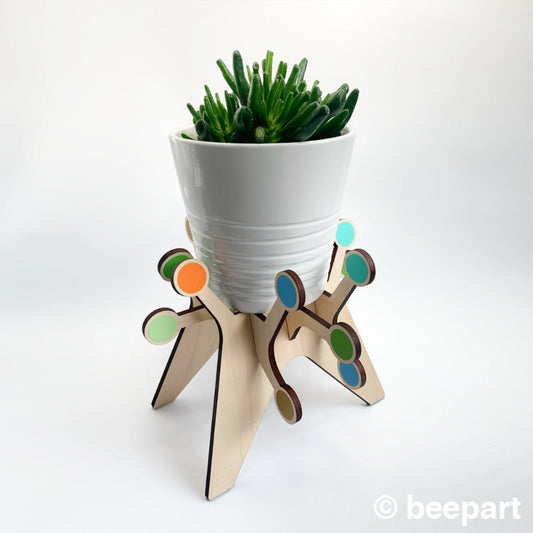 SPUTNIK Starburst Plant Stand | Mid Century Modern Wood Indoor Plant Holder