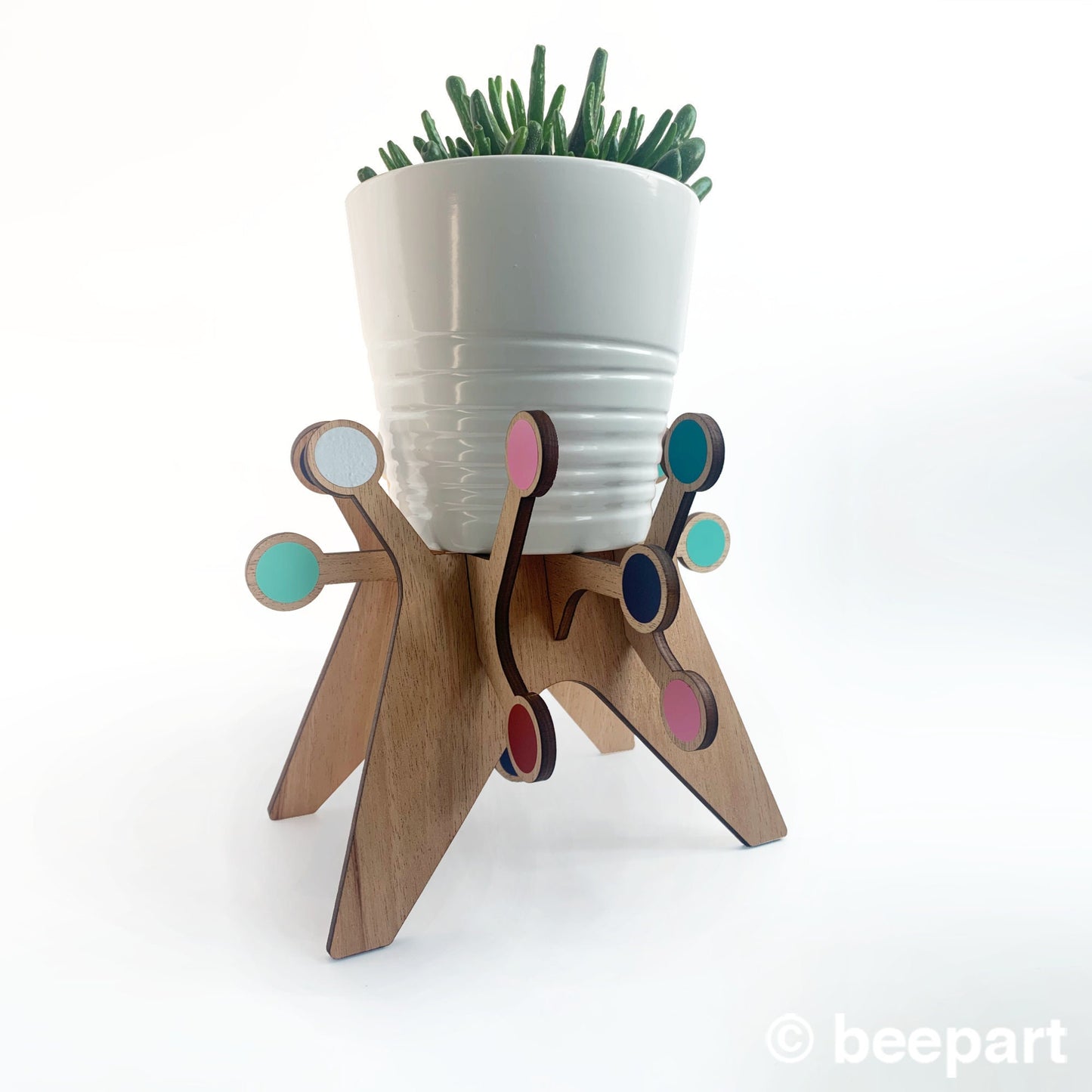 SPUTNIK Starburst Plant Stand | Mid Century Modern Wood Indoor Plant Holder