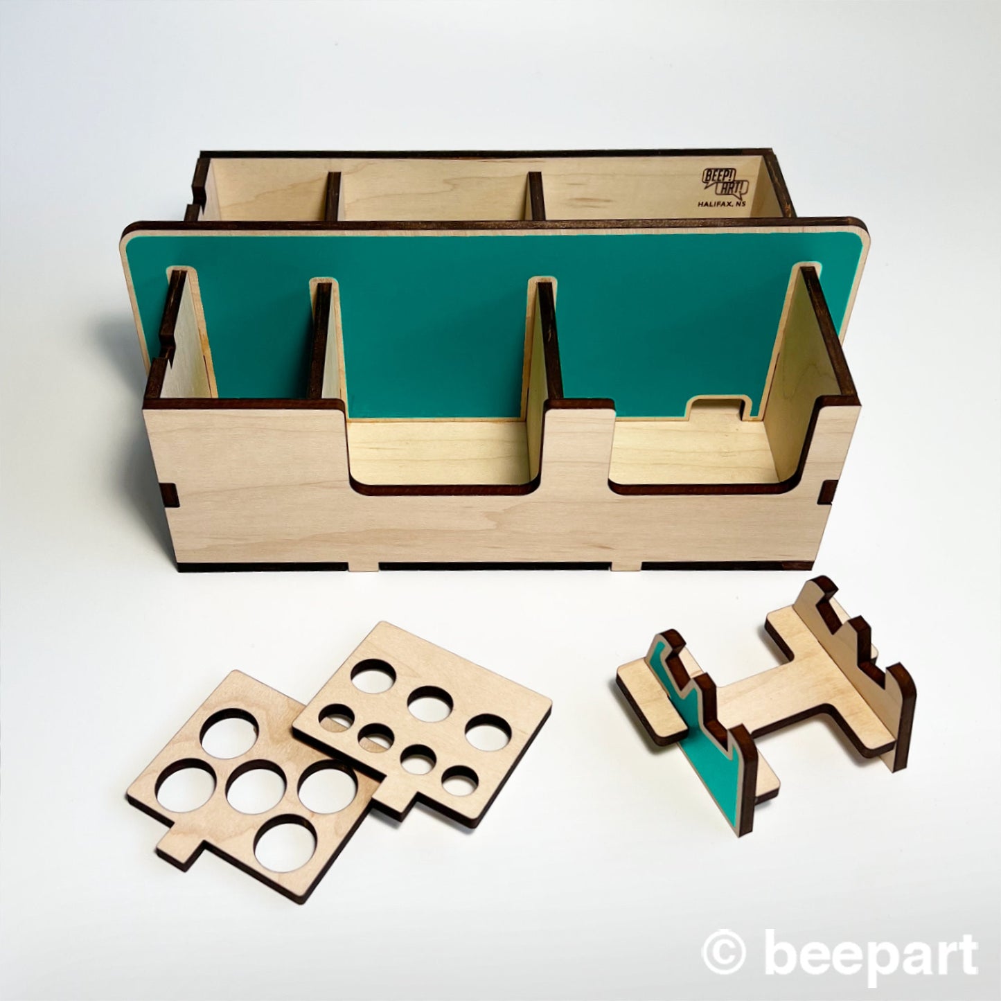 DESKTBUCKIT Wood Desk Caddy – Customizable Office Organizer with Smartphone Holder