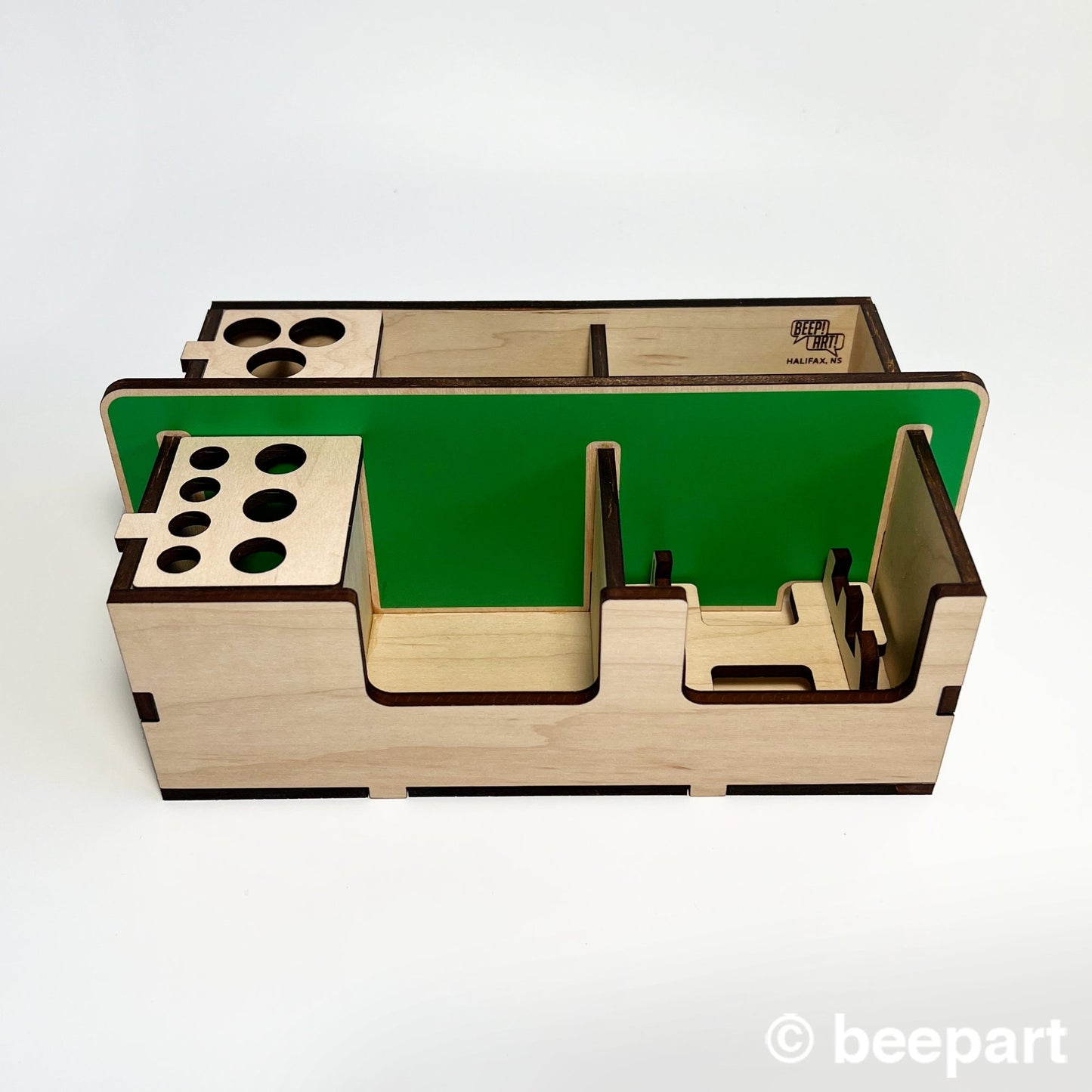 DESKTBUCKIT Wood Desk Caddy – Customizable Office Organizer with Smartphone Holder