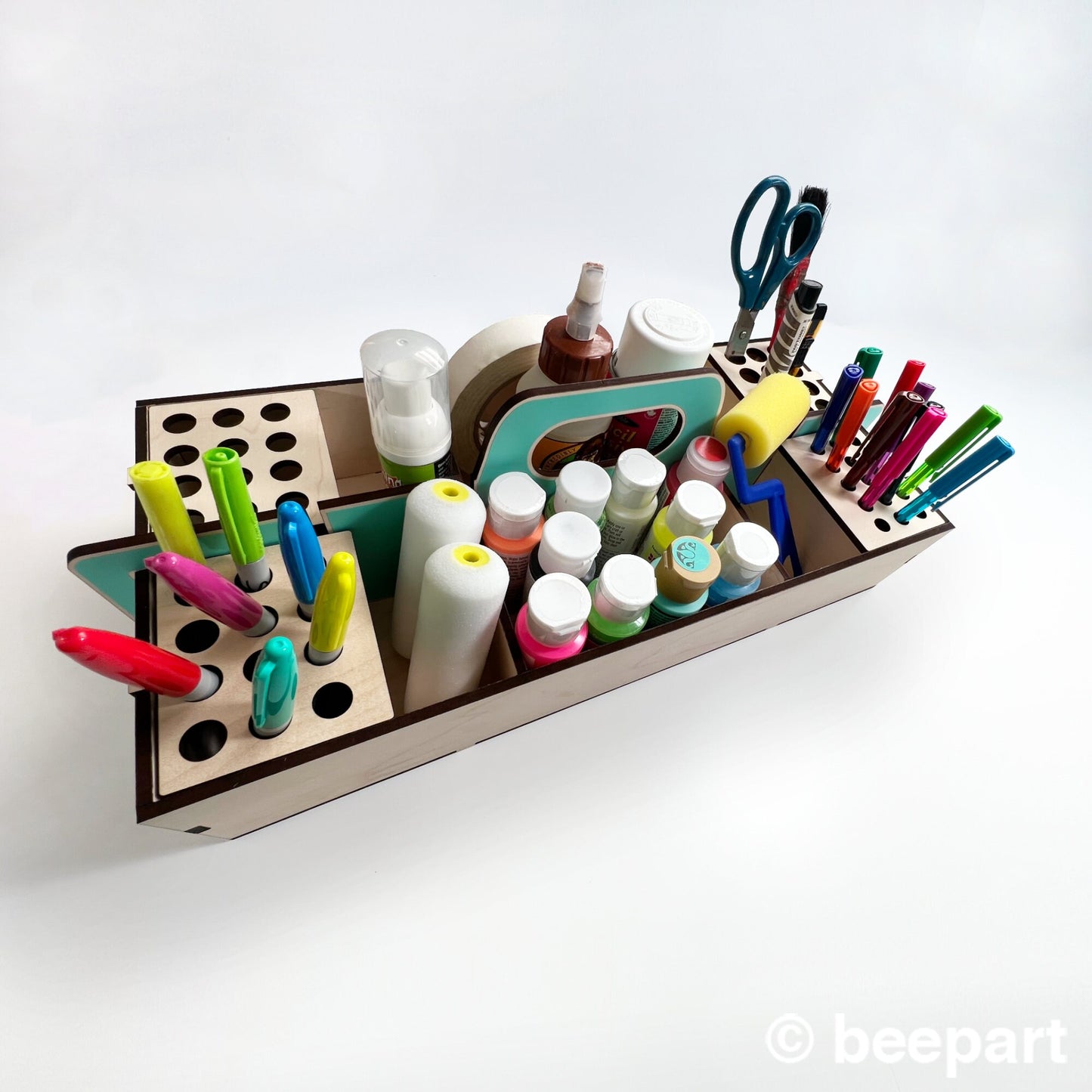 KRAFTBUCKIT art supplies organizer, craft caddy, desk organizer, wood tool box, wooden art container, craft organizer, tool kit