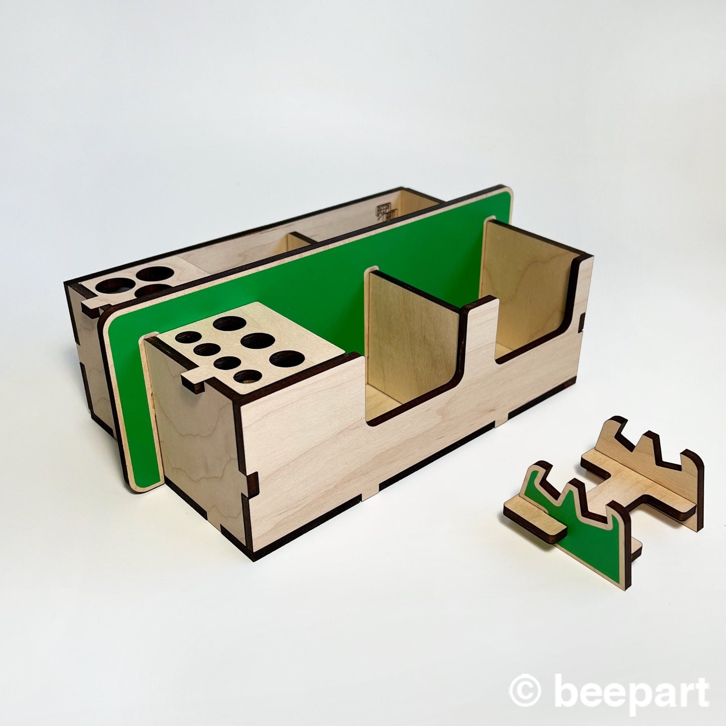 DESKTBUCKIT Wood Desk Caddy – Customizable Office Organizer with Smartphone Holder