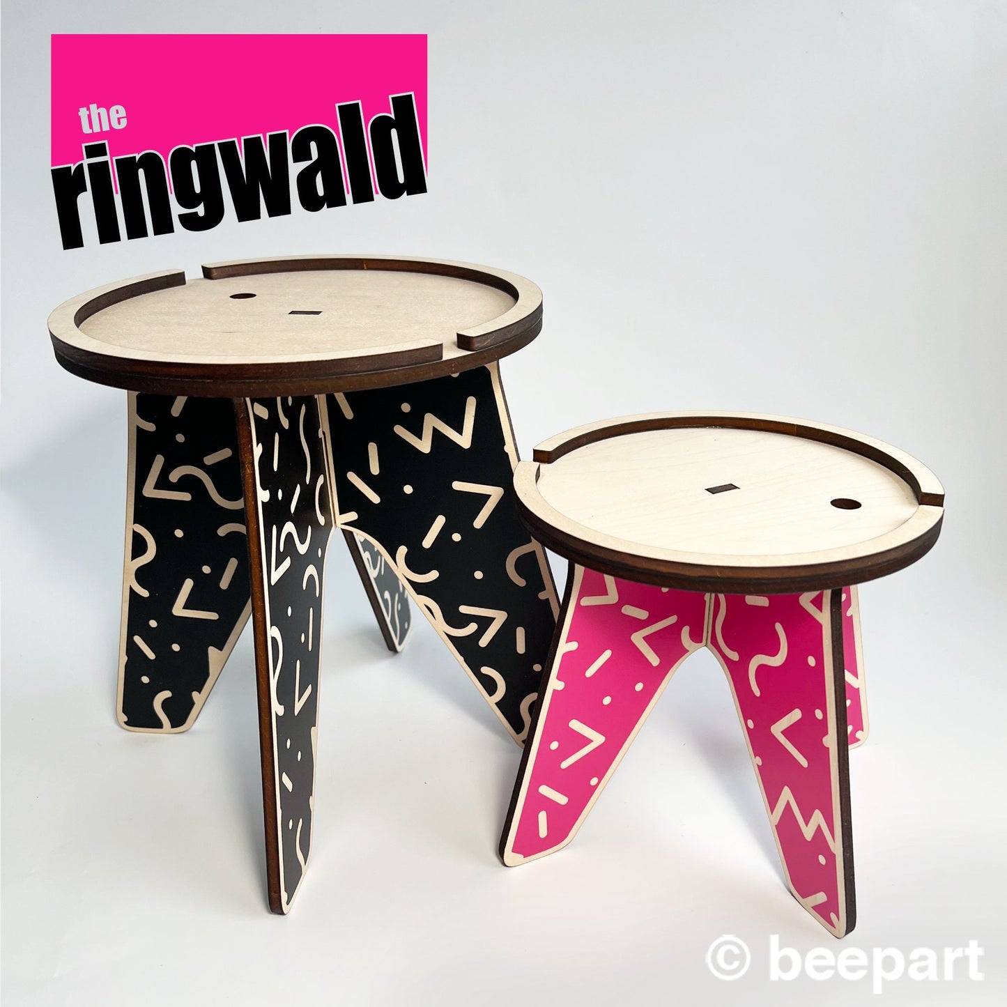 RINGWALD Plant Stand | Retro 80s Memphis Group Wood Indoor Plant Holder – 3 Sizes