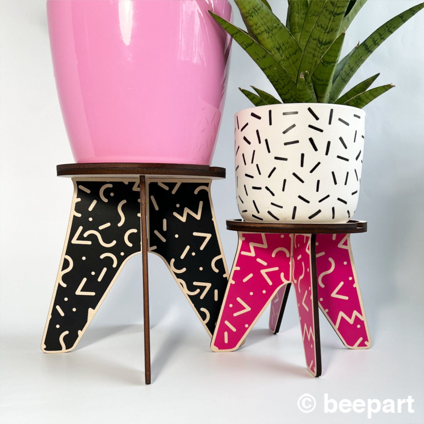 80s style wood plant stand, wooden house plant holder, RINGWALD, Memphis group style, indoor plants, plant pedestal, plant riser, retro