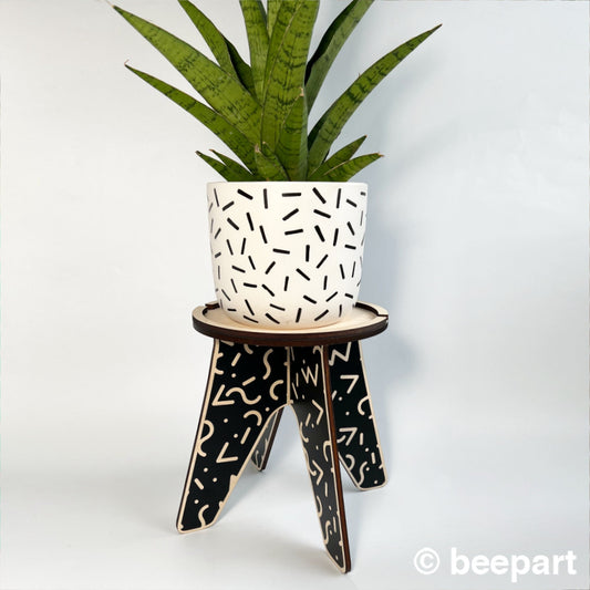 80s style wood plant stand, wooden house plant holder, RINGWALD, Memphis group style, indoor plants, plant pedestal, plant riser, retro